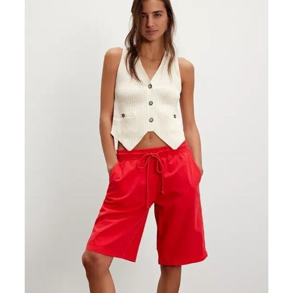 New W/Tag Free People Light Red Saylor Poplin Pull On Shorts XS - Picture 1 of 7